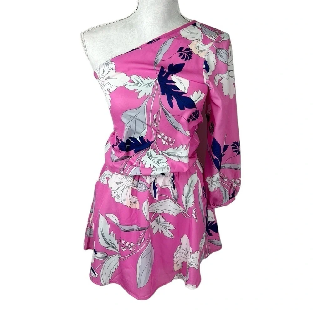 Yumi Kim Mini Dress Women’s Size XS‎ Eastern Garden Pink Floral One Shoulder NWT - Picture 2 of 15